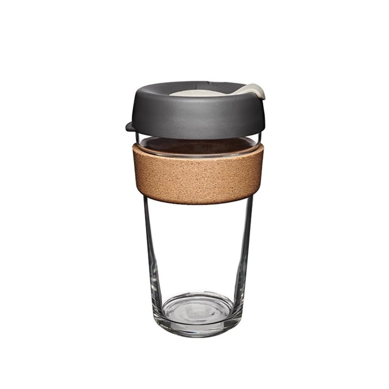 KeepCup Brew Cork, Reusable Glass Tumbler with Natural Cork, Grande Coffee Cup 16oz/454ml - Press - Image 1